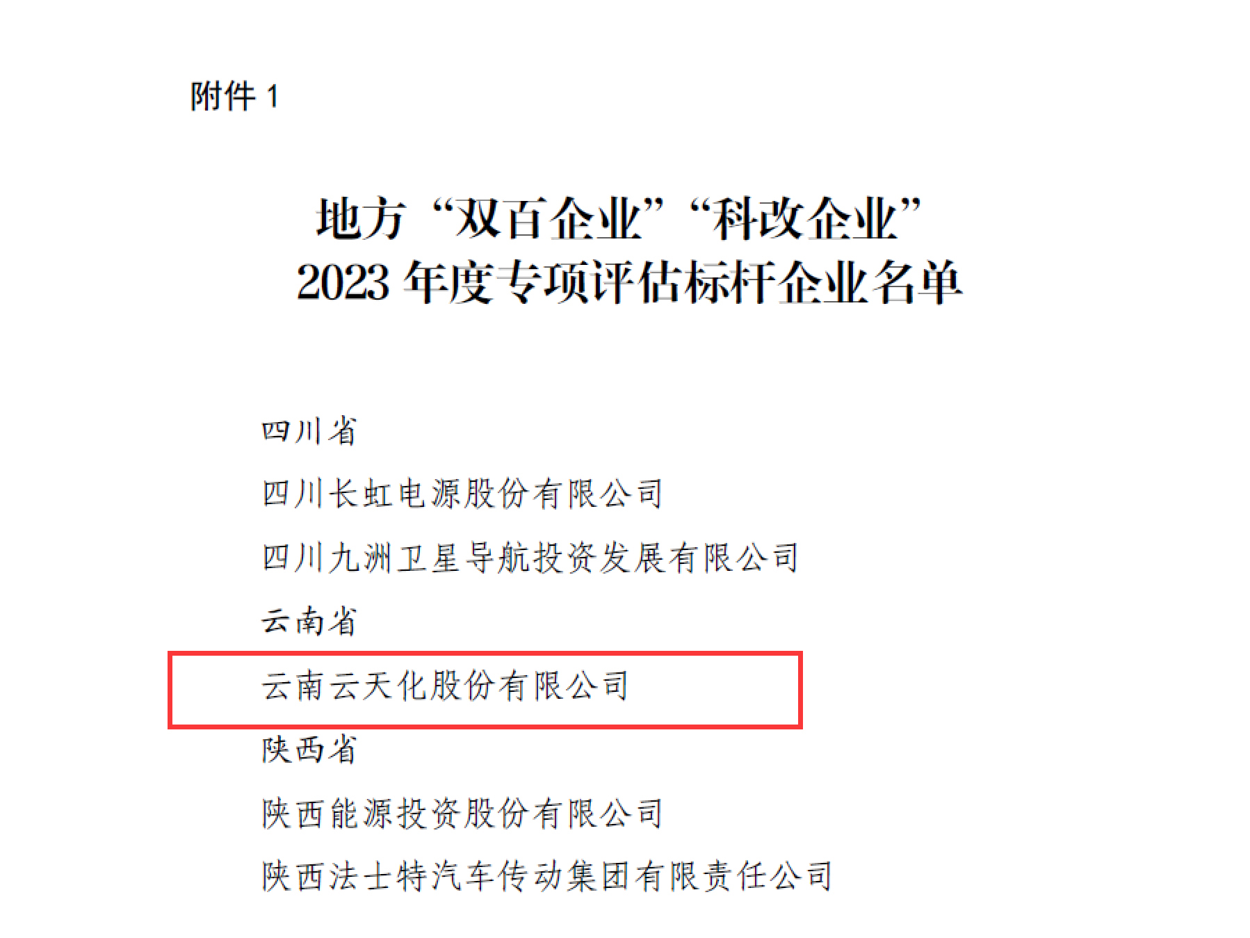 云天化股份连续两年获评“双百企业”标杆