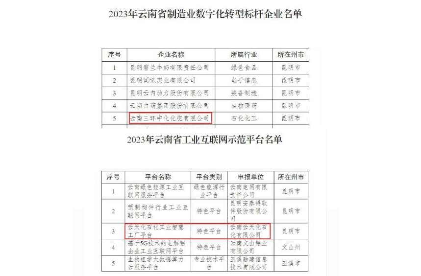 祝贺！亚洲无码
两家企业入选云南省2023年数字化转型标杆示范名单