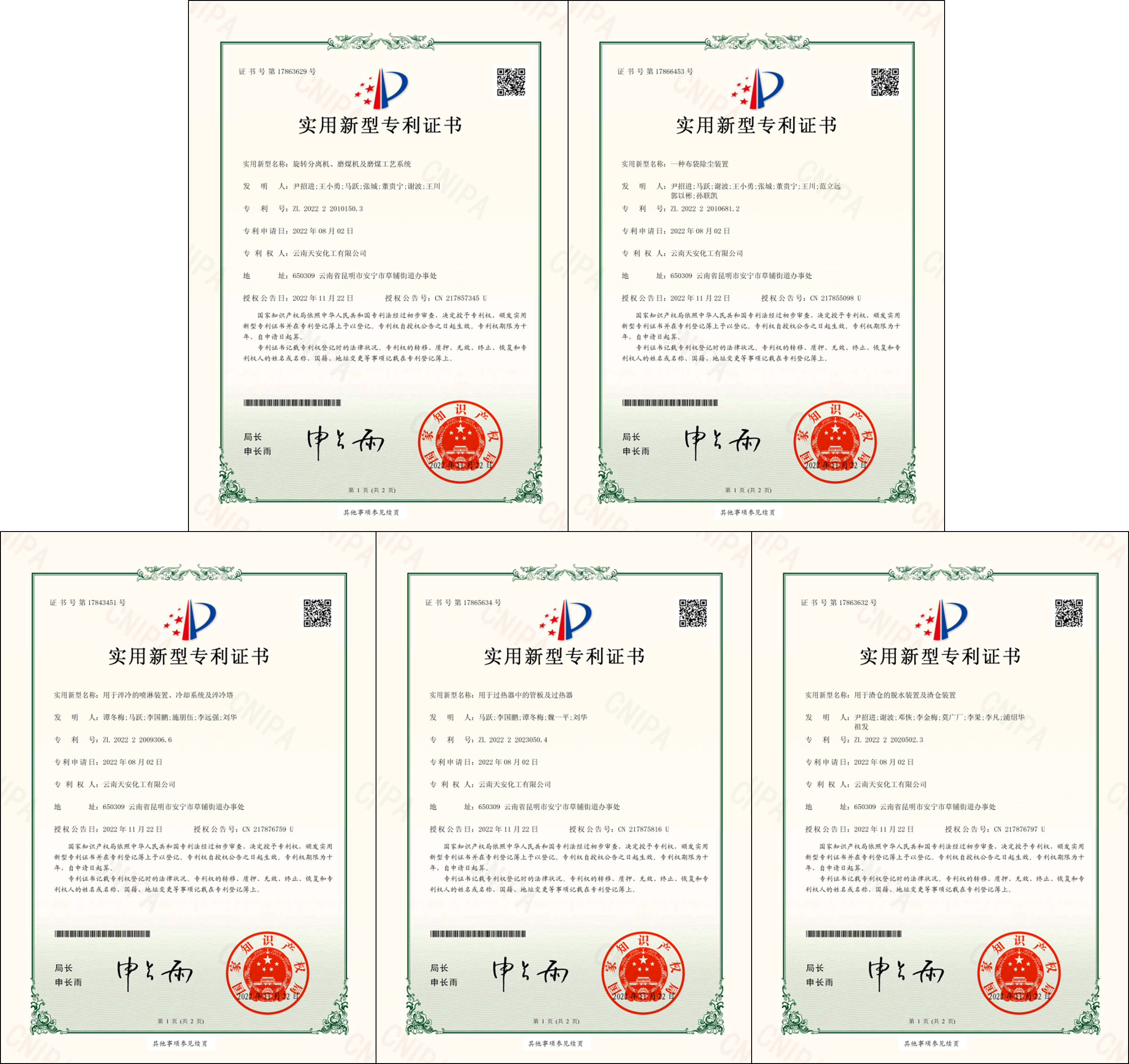 喜讯！天安化工2022年获得五项国家实用新型专利